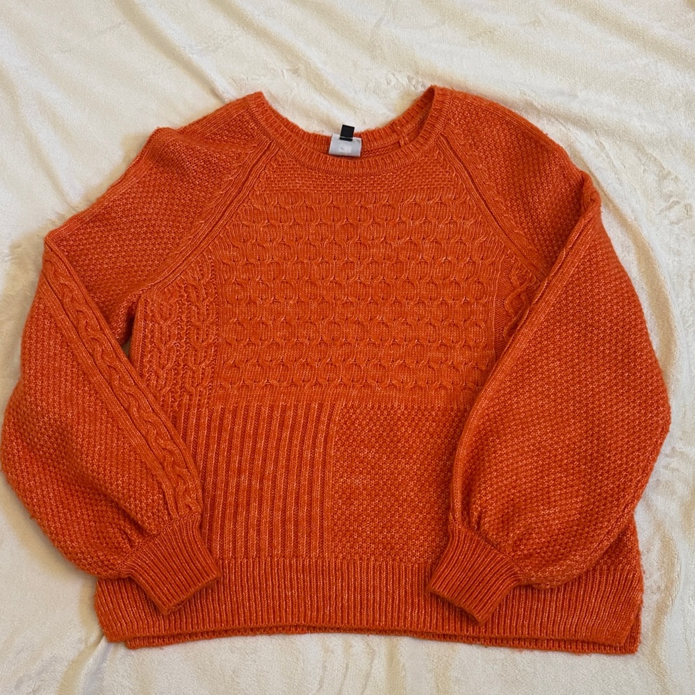 Cabi 4038 Orange Harvest Pullover Sweater Puff Sleeve XS